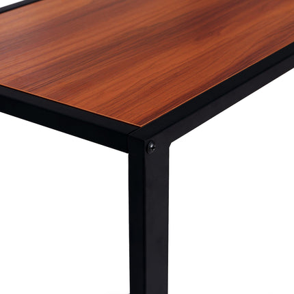 Set of 2 C-Shaped Sofa Side Tables with Metal Frame - Walnut and Black