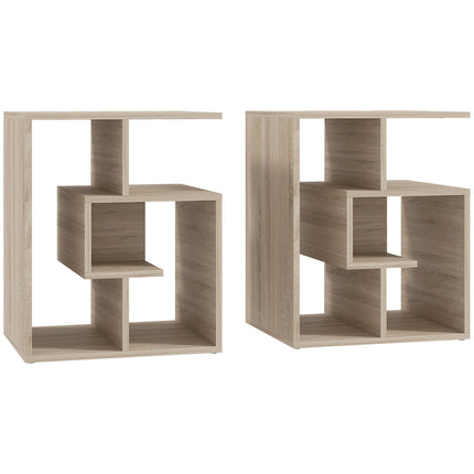 3 Tier Side Table with Open Storage Shelves Set of 2 - Oak Color