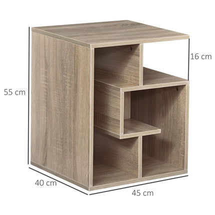 3 Tier Side Table with Open Storage Shelves Set of 2 - Oak Color