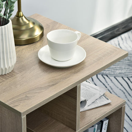 3 Tier Side Table with Open Storage Shelves Set of 2 - Oak Color