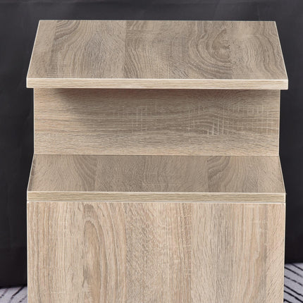 3 Tier Side Table with Open Storage Shelves Set of 2 - Oak Color