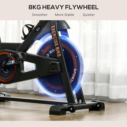 Stationary Exercise Bike with 8kg Flywheel and Adjustable Seat - Black