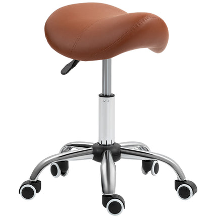 Height Adjustable Saddle Stool for Salon Spa Massage with Faux Leather Seat - Brown