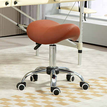 Height Adjustable Saddle Stool for Salon Spa Massage with Faux Leather Seat - Brown