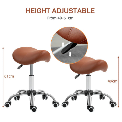 Height Adjustable Saddle Stool for Salon Spa Massage with Faux Leather Seat - Brown