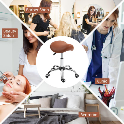 Height Adjustable Saddle Stool for Salon Spa Massage with Faux Leather Seat - Brown