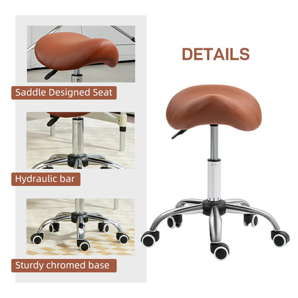 Height Adjustable Saddle Stool for Salon Spa Massage with Faux Leather Seat - Brown