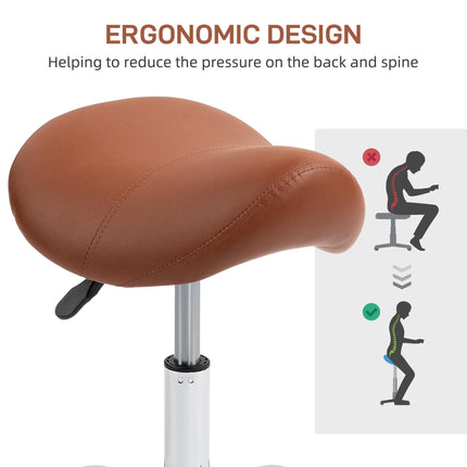 Height Adjustable Saddle Stool for Salon Spa Massage with Faux Leather Seat - Brown