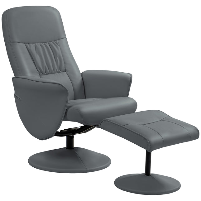Swivel Recliner Armchair with Ottoman and Footstool, High Back Reclining Chair with Round Base - Grey
