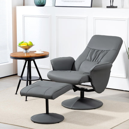 Swivel Recliner Armchair with Ottoman and Footstool, High Back Reclining Chair with Round Base - Grey