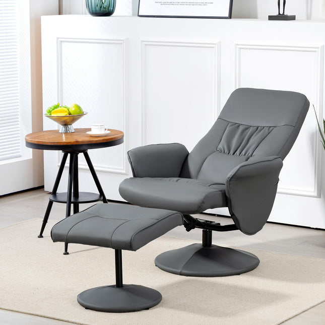 Swivel Recliner Armchair with Ottoman and Footstool, High Back Reclining Chair with Round Base - Grey