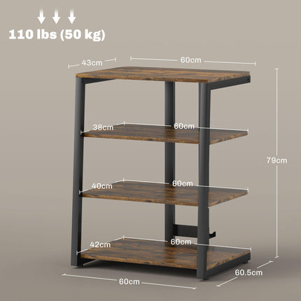 HiFi Stand, with Four Storage Shelves - Rustic Brown