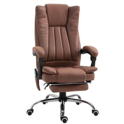 Microfibre Reclining Office Chair with Massage, Heat, Footrest & Adjustable Height - Brown
