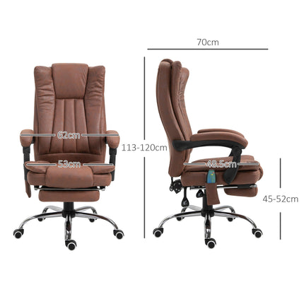 Microfibre Reclining Office Chair with Massage, Heat, Footrest & Adjustable Height - Brown