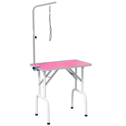 32" Foldable Adjustable Dog Grooming Table with Rubber Top and Fixed Arm - Pink