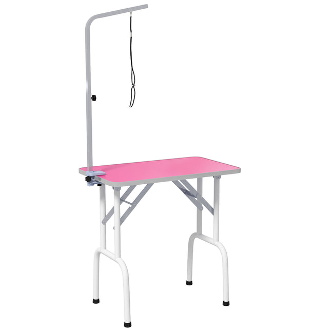 32" Foldable Adjustable Dog Grooming Table with Rubber Top and Fixed Arm - Pink