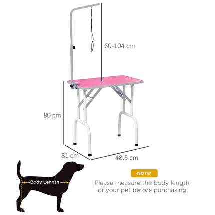 32" Foldable Adjustable Dog Grooming Table with Rubber Top and Fixed Arm - Pink