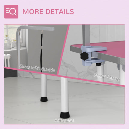 32" Foldable Adjustable Dog Grooming Table with Rubber Top and Fixed Arm - Pink