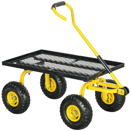 Heavy Duty Garden Trolley Cart with Metal Frame, 10" Pneumatic Wheels, 150kg Capacity - Yellow