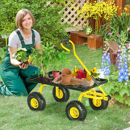 Heavy Duty Garden Trolley Cart with Metal Frame, 10" Pneumatic Wheels, 150kg Capacity - Yellow