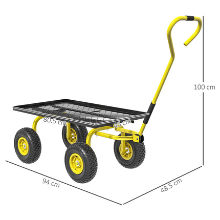 Heavy Duty Garden Trolley Cart with Metal Frame, 10" Pneumatic Wheels, 150kg Capacity - Yellow