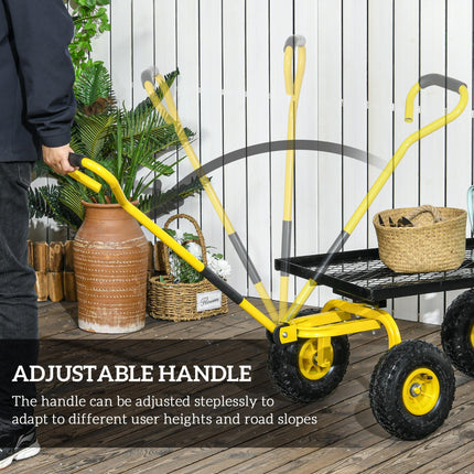 Heavy Duty Garden Trolley Cart with Metal Frame, 10" Pneumatic Wheels, 150kg Capacity - Yellow