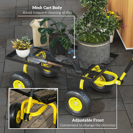 Heavy Duty Garden Trolley Cart with Metal Frame, 10" Pneumatic Wheels, 150kg Capacity - Yellow