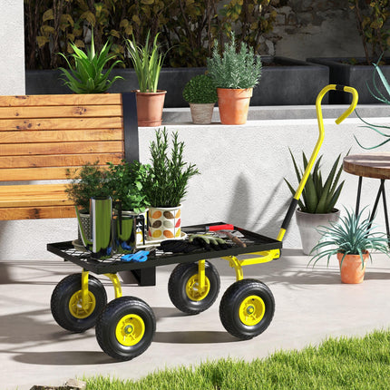 Heavy Duty Garden Trolley Cart with Metal Frame, 10" Pneumatic Wheels, 150kg Capacity - Yellow