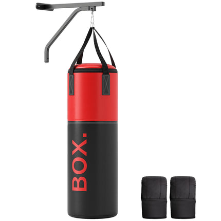 Unfilled Punching Bag Set with Gloves, Hand Wraps, Bracket & 360° Swivel Hook - Black and Red