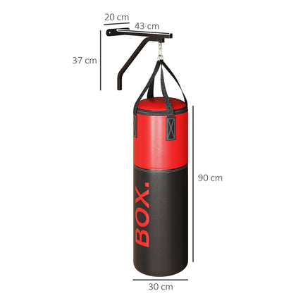 Unfilled Punching Bag Set with Gloves, Hand Wraps, Bracket & 360° Swivel Hook - Black and Red
