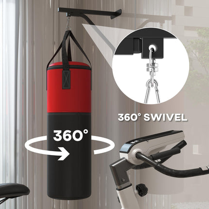 Unfilled Punching Bag Set with Gloves, Hand Wraps, Bracket & 360° Swivel Hook - Black and Red