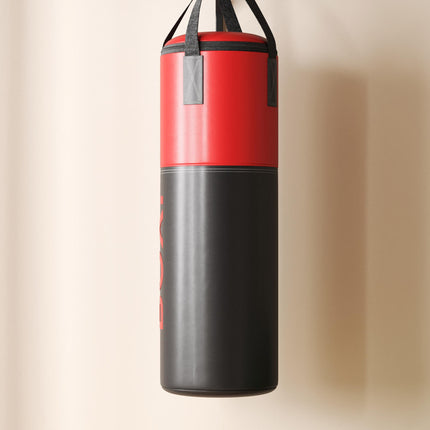 Unfilled Punching Bag Set with Gloves, Hand Wraps, Bracket & 360° Swivel Hook - Black and Red