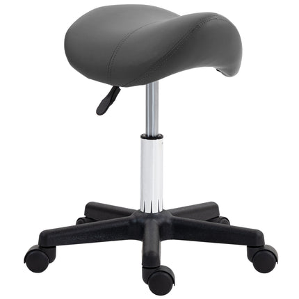 Adjustable PU Leather Saddle Stool with Steel Frame and Wheels for Salon, Spa, Tattoo - Grey