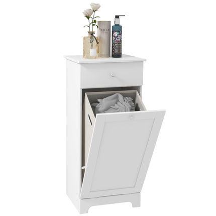 Single Hamper Laundry Storage Cabinet with Drawer - White