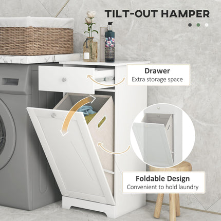 Single Hamper Laundry Storage Cabinet with Drawer - White
