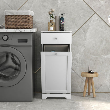 Single Hamper Laundry Storage Cabinet with Drawer - White