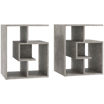 3 Tier Side Table Set of 2 with Open Storage Shelves - Cement Color