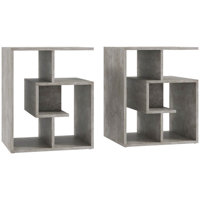 3 Tier Side Table Set of 2 with Open Storage Shelves - Cement Color