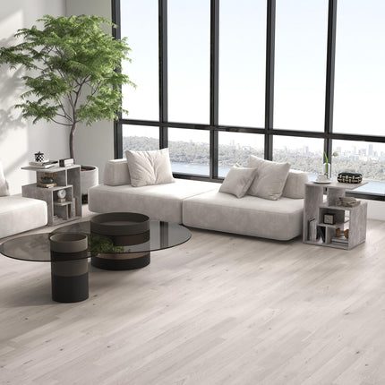 3 Tier Side Table Set of 2 with Open Storage Shelves - Cement Color