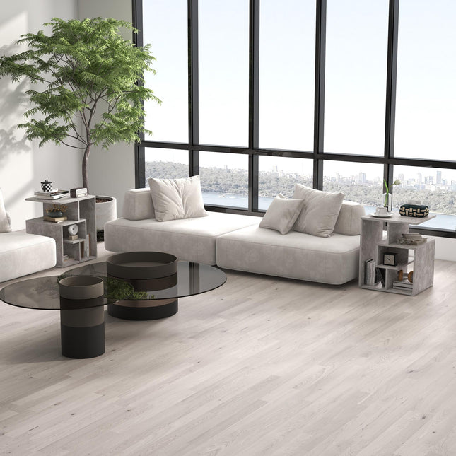 3 Tier Side Table Set of 2 with Open Storage Shelves - Cement Color