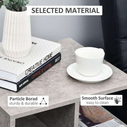 3 Tier Side Table Set of 2 with Open Storage Shelves - Cement Color