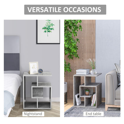 3 Tier Side Table Set of 2 with Open Storage Shelves - Cement Color