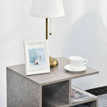 3 Tier Side Table Set of 2 with Open Storage Shelves - Cement Color