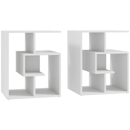 3 Tier Side Table Set of 2 with Open Storage Shelves - White