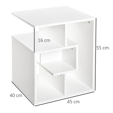3 Tier Side Table Set of 2 with Open Storage Shelves - White