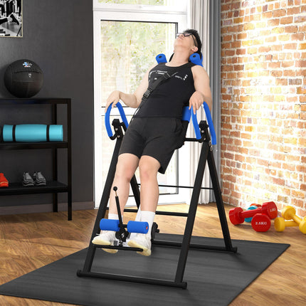 Gravity Inversion Table with Adjustable Height and Safety Belt - Blue