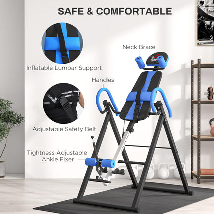 Gravity Inversion Table with Adjustable Height and Safety Belt - Blue