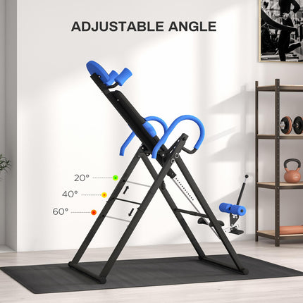 Gravity Inversion Table with Adjustable Height and Safety Belt - Blue