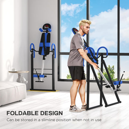 Gravity Inversion Table with Adjustable Height and Safety Belt - Blue