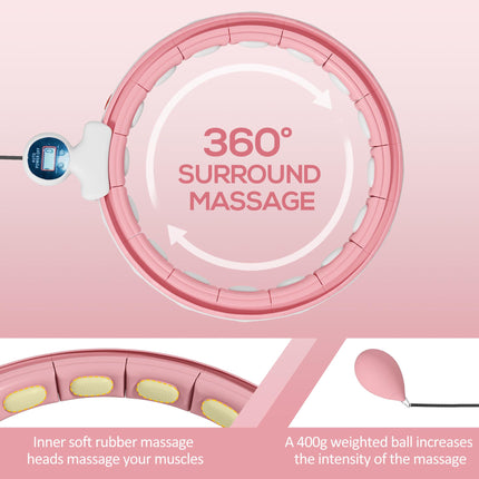 Smart Weighted Hula Hoop with Digital Counter and Detachable Knots - Pink